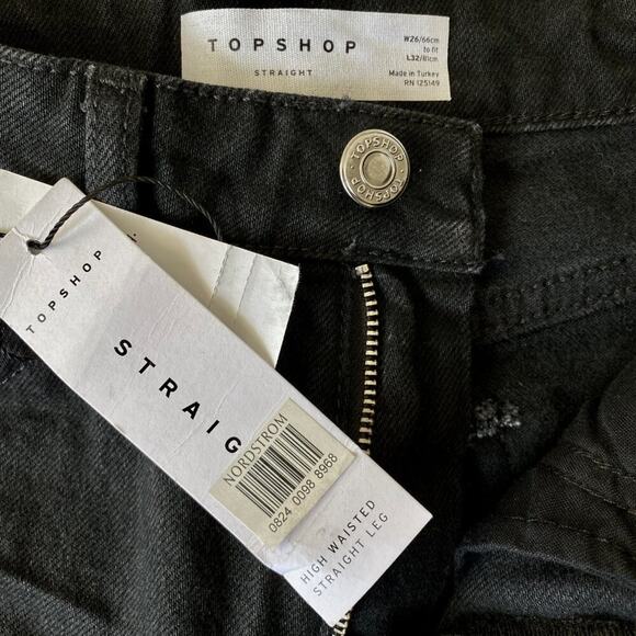 NWT Topshop High Waisted Straight Leg Jeans Raw Hem Black Denim Women's 4 / 26‎ - Picture 7 of 7